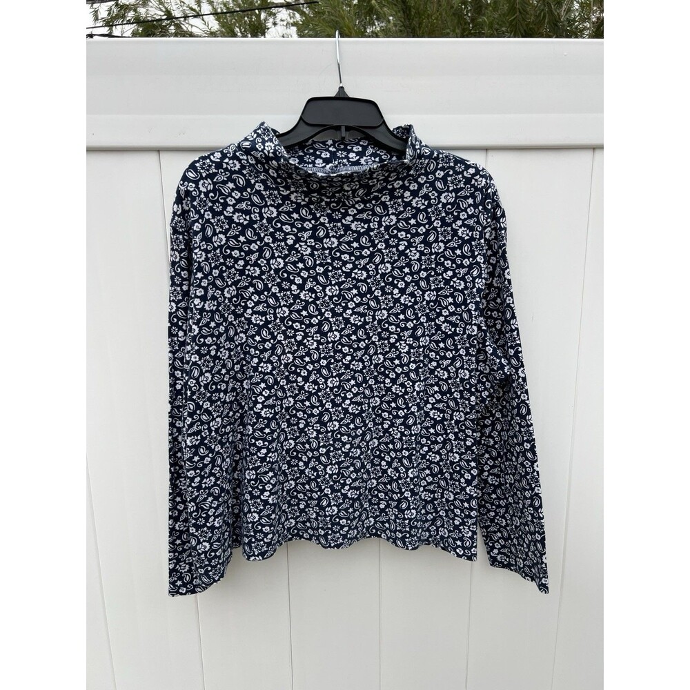 Croft & Barrow Womens Mock Neck Top Long Sleeve size XXL Cotton Blue Floral
